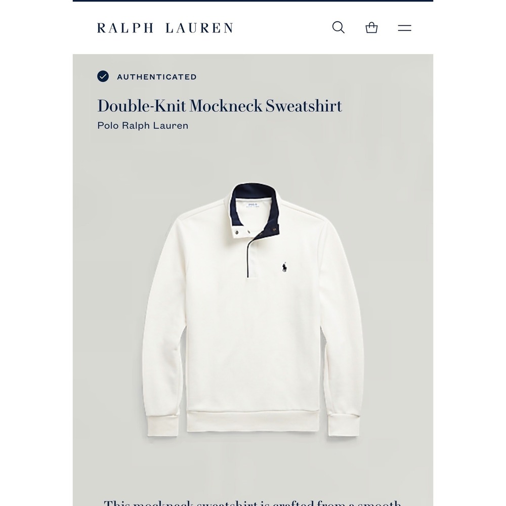 Polo Ralph Lauren Mens XXL White Double-Knit Mockneck Snap Sweatshirt SKU147